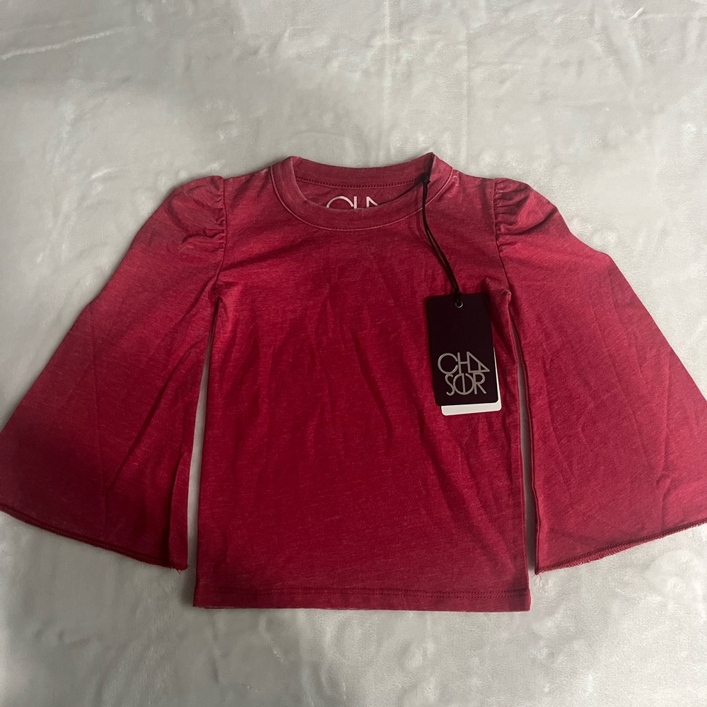 Chaser Vibrant Red Apparel Girls Bell Sleeve Shirt